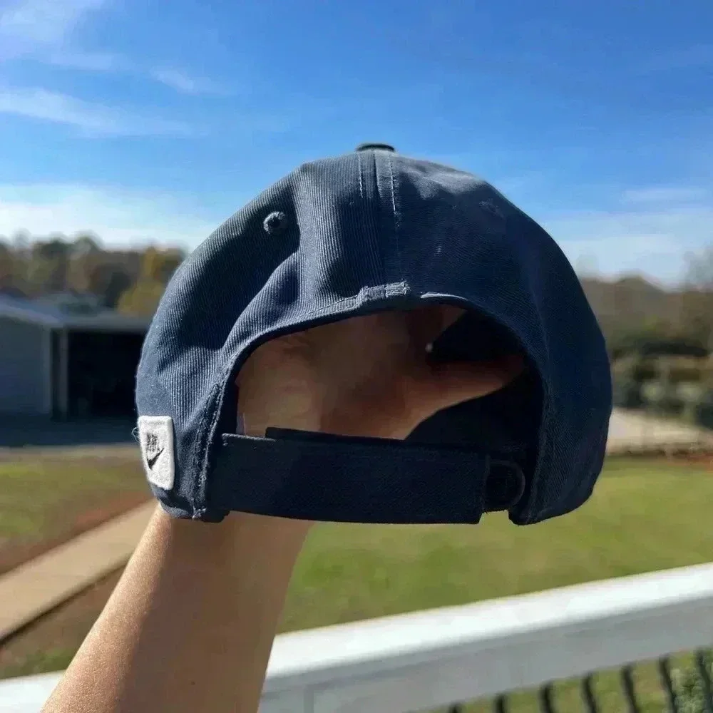 Vintage Nike Embroidered Navy Blue Adjustable Hat Spell Out Swoosh
